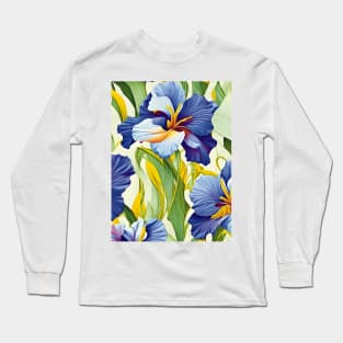 Blue Irises Field Pattern Long Sleeve T-Shirt